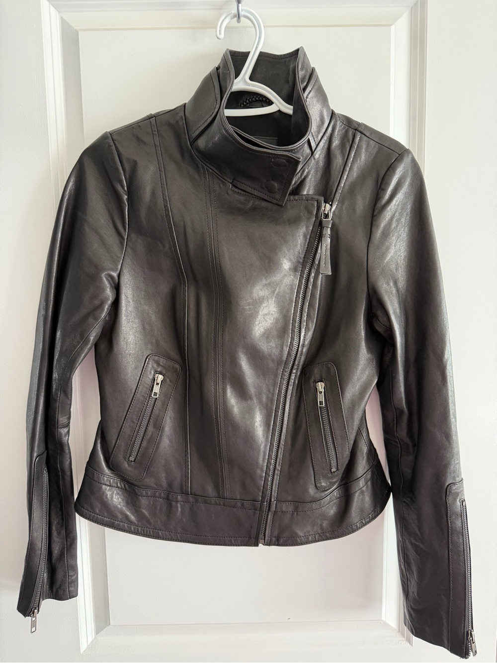 Mackage ladies Black Leather Asymmetrical Moto Jacket